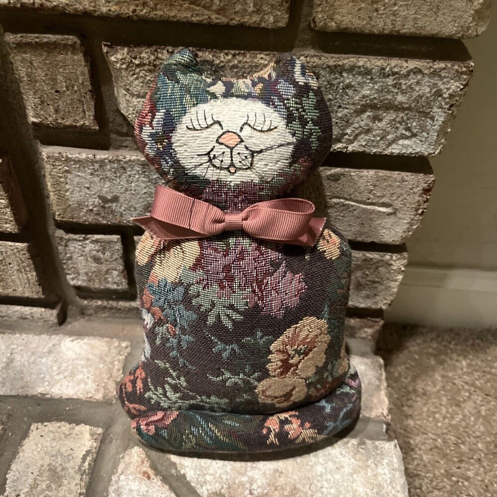 Vintage HTF AMBROSIA PLUSH KITTY CAT FLORAL PATTERN USA 10" Stuffed Decor